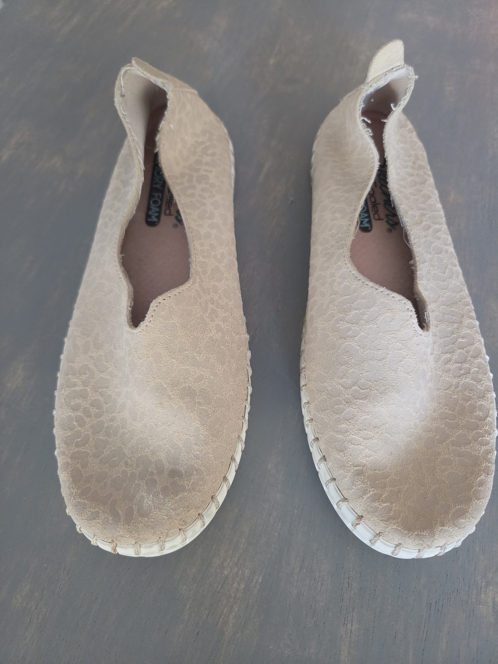 Skechers Women's Slip-On Flats in Taupe Textured Upper  Air-Cooled Memory Foam